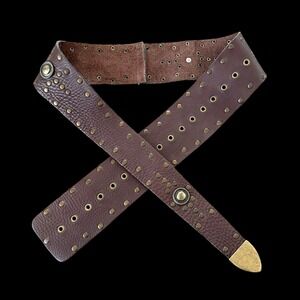 Cache | Accessories | Cache Brown Leather Studded Wide Waist  display picture 2